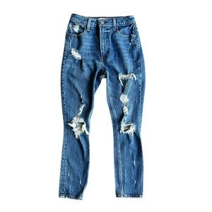 Abercrombie The Skinny High Rise Ripped Jeans Denim Size 25 Short Curve Love